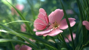 粉蝶栖粉花 尽显自然美