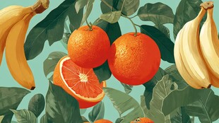 柑橘与香蕉的清新插画