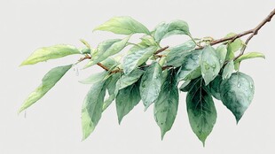 水彩绘绿叶枝桠
