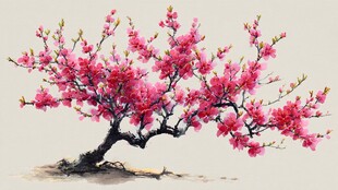 盛开的粉色桃花树