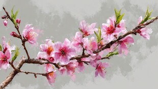 枝头粉嫩桃花绽放