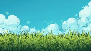 清新草地蓝天插画背景