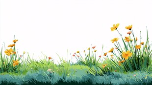 春日草地花丛插画