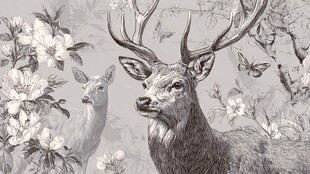 鹿与花卉的自然艺术图景