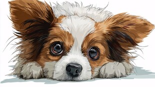 趴卧的可爱三色小狗