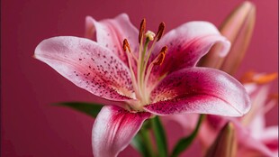 娇艳粉色百合花特写