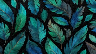 梦幻蓝绿羽毛图案背景