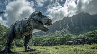 草原上的霸王龙与山川景色