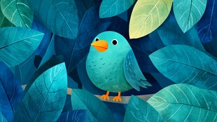 绿叶间的蓝色小鸟