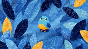 蓝叶间的可爱小鸟