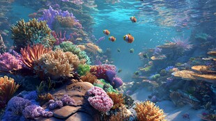 梦幻海底珊瑚与游动小鱼