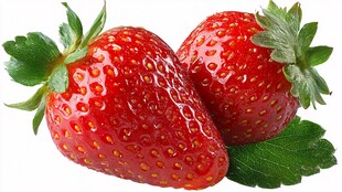 新鲜饱满的两颗红草莓