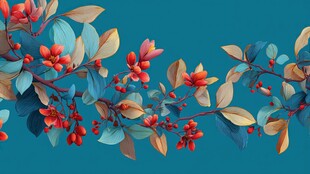 蓝底花卉枝叶装饰图案