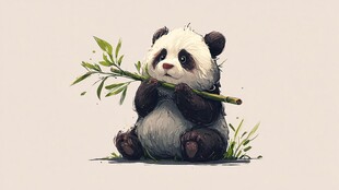 可爱熊猫抱翠竹萌态十足