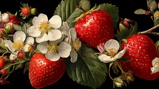 草莓与白花的清新组合