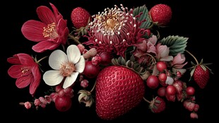 红果繁花组合静物图