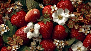 草莓与白花的清新组合