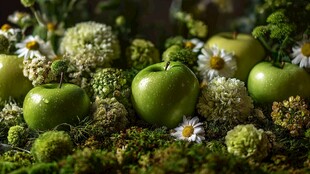 青苹果与花草的清新组合