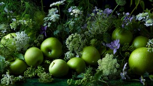 青苹果与绿植的清新组合