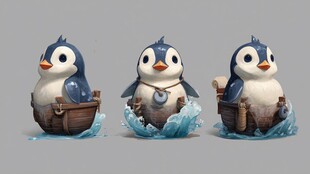 三只萌趣小企鹅航海造型