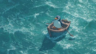 企鹅独舟泛于碧海之上