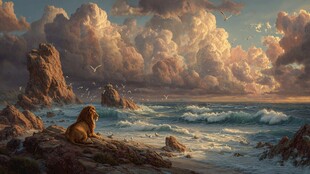 孤狮临海 风云变幻之景