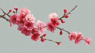 枝头绽放的娇艳粉色桃花