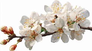 洁白杏花枝头绽放