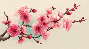 粉色绽放的美丽桃花枝