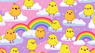 小鸡与彩虹云朵可爱图案