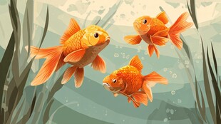 畅游的三只可爱小金鱼