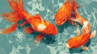 水中畅游的艳丽金鱼