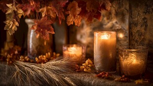 秋日烛光温馨静物场景