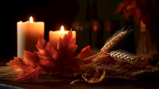 秋景烛光 枫叶麦穗的温馨