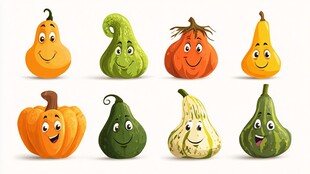 可爱表情的多样南瓜葫芦