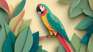 多彩鹦鹉栖于繁茂绿叶间