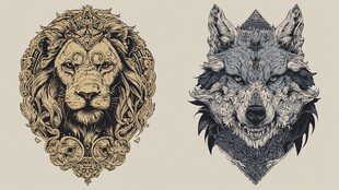 狮狼图腾图案设计欣赏