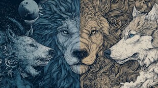 狮狼共绘 奇幻野性艺术图景