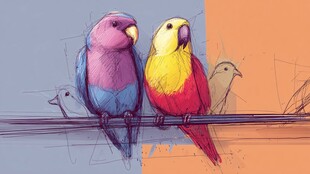 色彩缤纷的双鹦鹉立于杆上