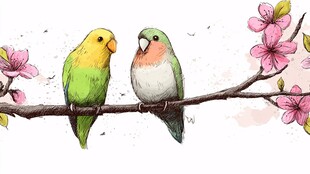 枝头双鸟赏繁花