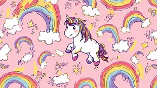 梦幻独角兽与彩虹云朵图案