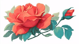 鲜艳绽放的红玫瑰与花蕾