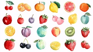 水彩绘缤纷水果集合