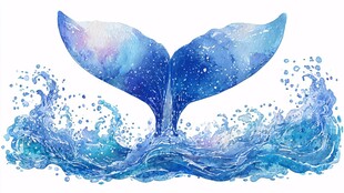 梦幻蓝鲸鱼尾破水瞬间