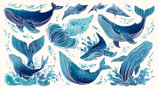 海洋鲸鱼插画图案集合