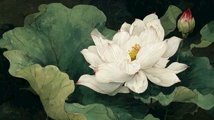 白荷绽放于翠绿荷叶间