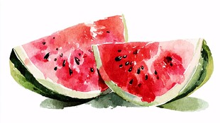 水彩绘西瓜切片图