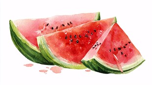 水彩绘西瓜切片图