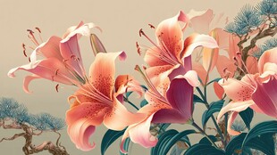 粉艳百合与松枝的雅致组合