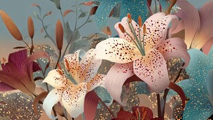 梦幻百合花插画花卉美景